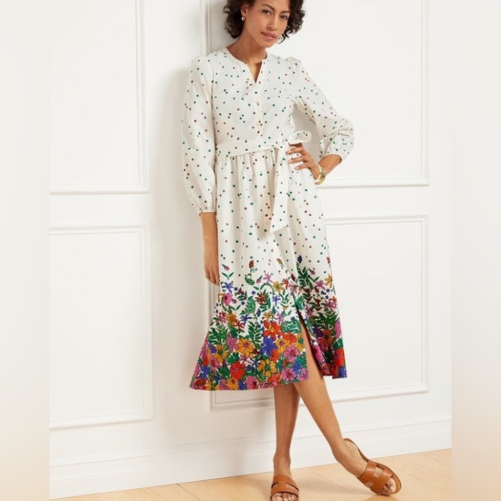 Talbots Blissful Floral Poplin Button Down Midi Shirt Dress Size 6P‎
